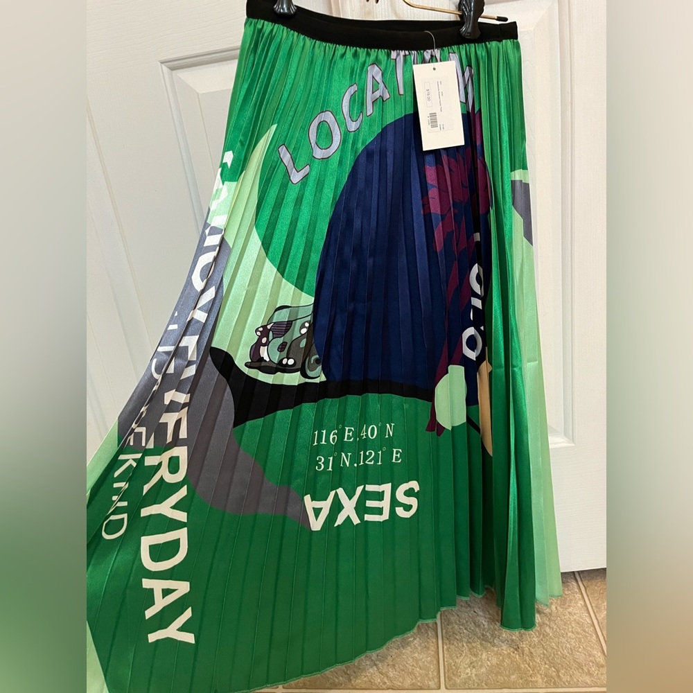 Designer Satin Pleated Midi Skirt